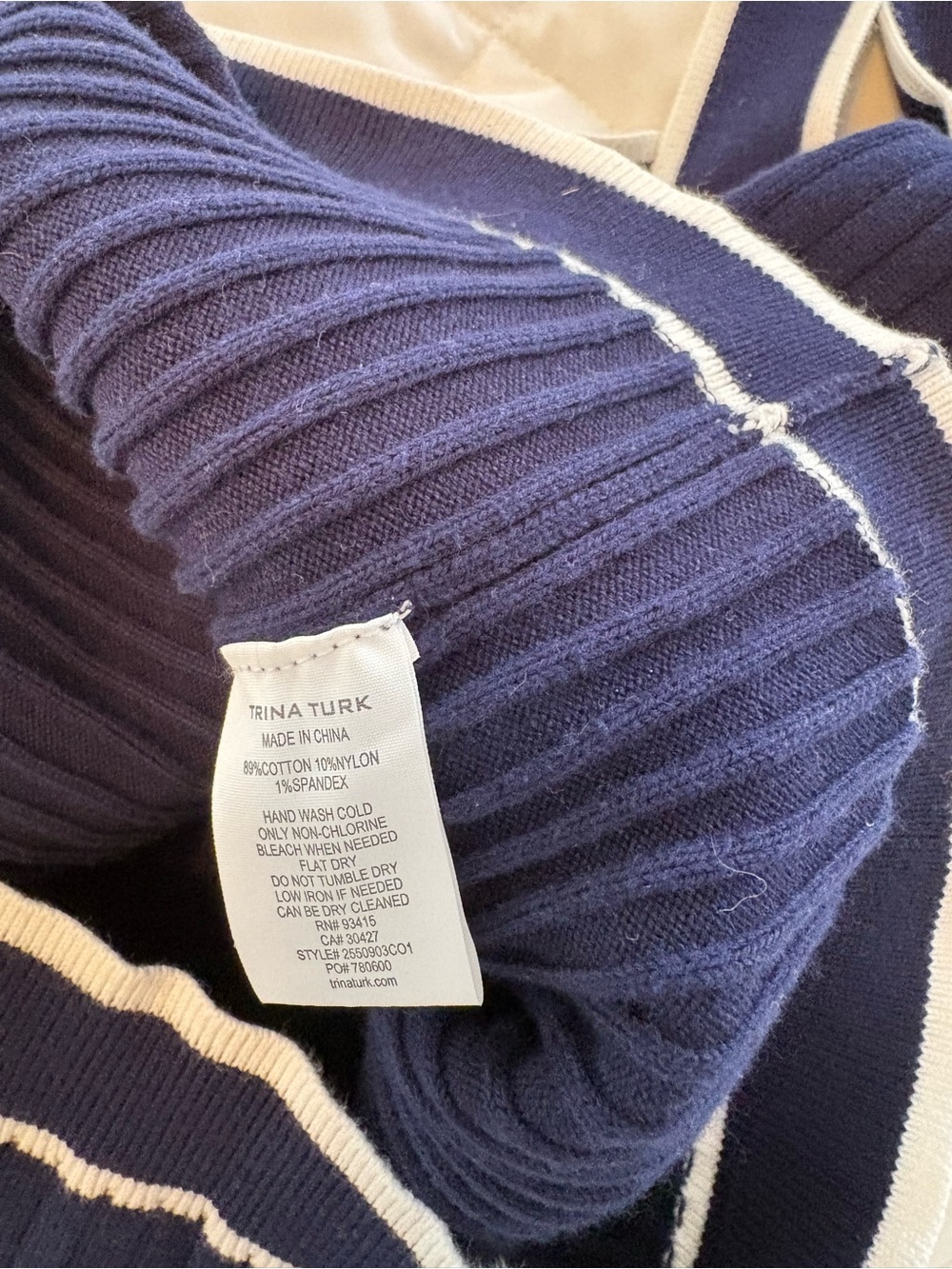 Trina Turk Square-Neck Tank Top Navy With White Trim and Button Straps Size XL - Picture 5 of 6